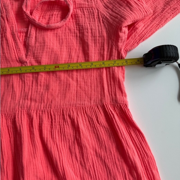 Honorine Giselle Ruffled Tiered Gauze Cotton Mini Dress Small S Neon Coral - Picture 4 of 9